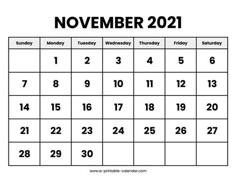 November 2021 Calendar Printable - A Printable Calendar