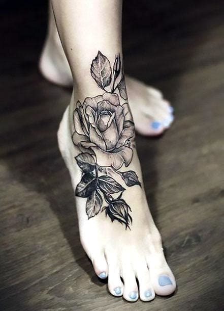 Beautiful Rose on Ankle Tattoo Idea