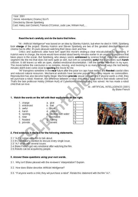 Ai Artificial Intelligence Film Viewing Guide Worksheet 1