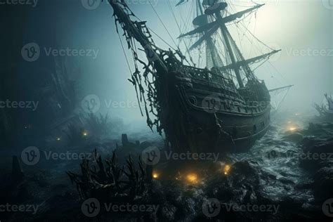 Haunted shipwreck emerging from a foggy sea. Generative AI 31579757 Stock Photo at Vecteezy