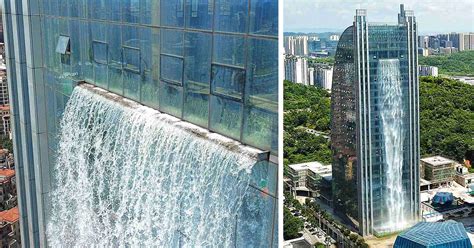 Chinese Have Built A 350ft Waterfall On A Skyscraper And It Looks ...