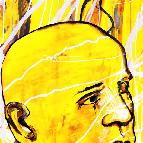 Yellow Emotional Abstract Art Background with Bald Head and Paint ...