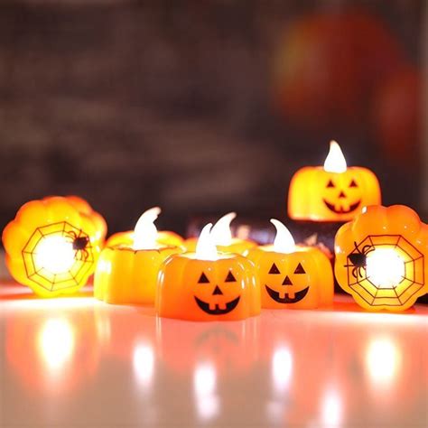 12 Pack Halloween Lights Flameless Candles Battery Operated LED Pumpkin Light for Holiday Theme ...