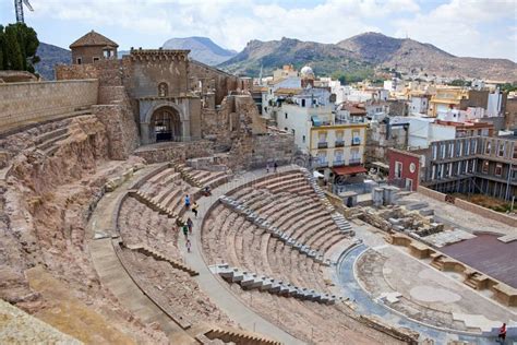 Roman Amphitheater and Ruins in Cartagena City, Region of Murcia, Spain. Editorial Photo - Image ...