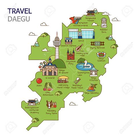 City tour,travel map illustration - Daegu City, South Korea Illustration , #Ad, #travel, #map, # ...