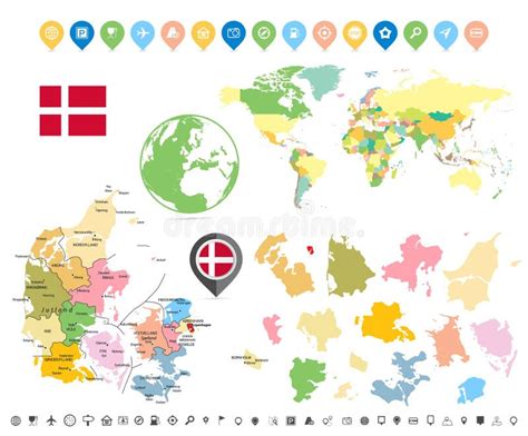 Detailed Political Map of Denmark and Regions Stock Vector - Illustration of region, national ...