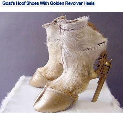 Goat's hoof shoes with golden revolver heels #WTF - as someone who never ever wears heels, I ...