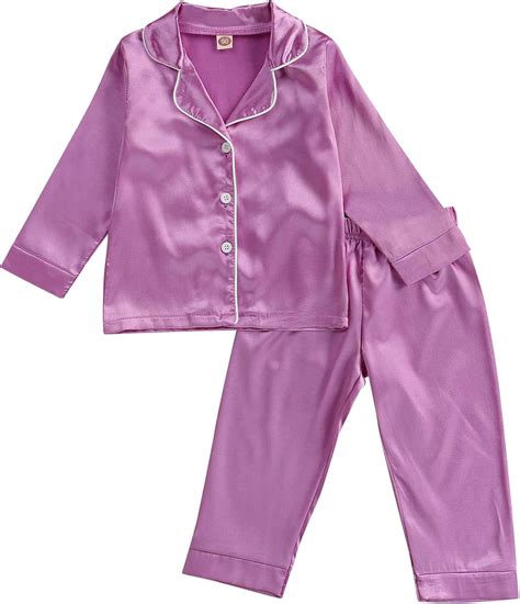 Kids Satin Pajamas Set Long Sleeve Satin Silk PJS Set Button-Down ...