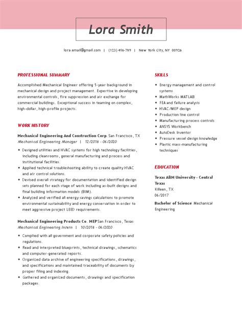 Senior Mechanical Engineer Resume Examples & Samples for 2024