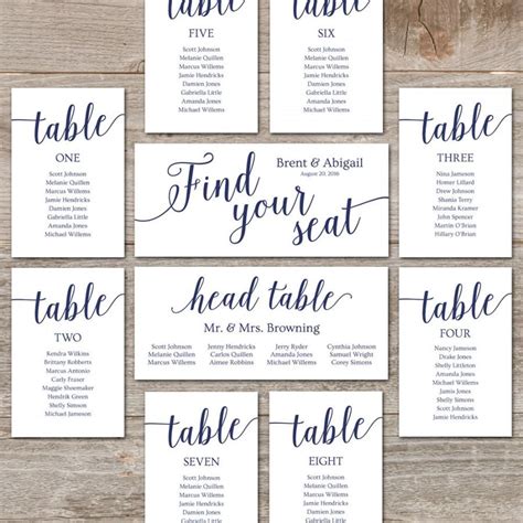 Wedding Seating Chart Template // DIY Seating Cards, Editable Seating Chart Printable // Navy ...