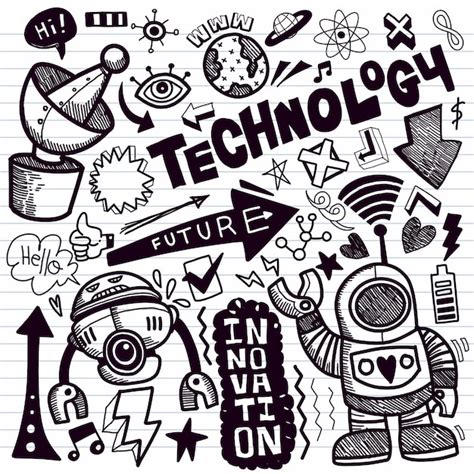 Premium Vector | Technology doodle drawing collection.hand drawn doodle illustrations in cartoon ...