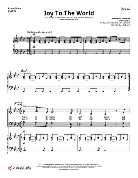 Joy To The World Sheet Music PDF (Francesca Battistelli) - PraiseCharts