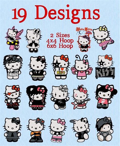 19 Hello Kitty Punk & Rock, Embroidery Designs, Instant Download, Designs in 2 sizes fit into th ...