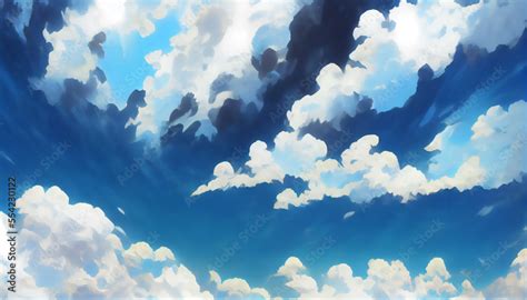 blue sky with clouds, anime style, comic style Stock Illustration | Adobe Stock