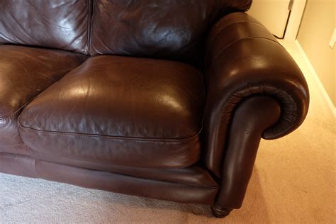 SOLD: Leather Loveseat with Ottoman, Med Brown