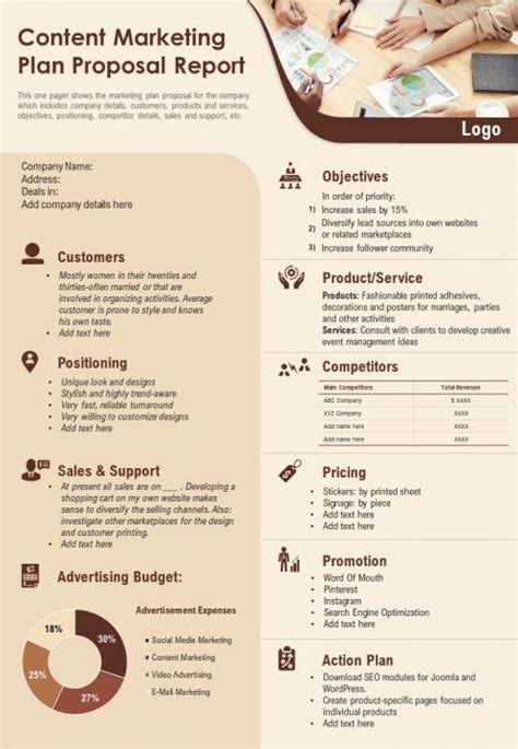 Content marketing plan proposal report presentation report infographic ppt pdf document ...