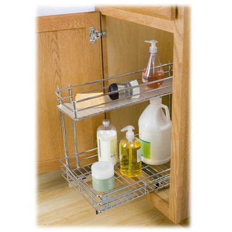 Lynk Roll Out Under Sink Cabinet Organizer - Pull Out Two Tier Sliding Shelf - 11.5 in. wide x ...