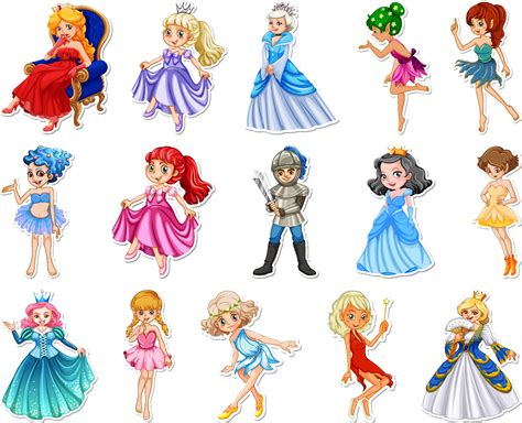 Sticker set with different fairytale cartoon characters 2722997 Vector Art at Vecteezy