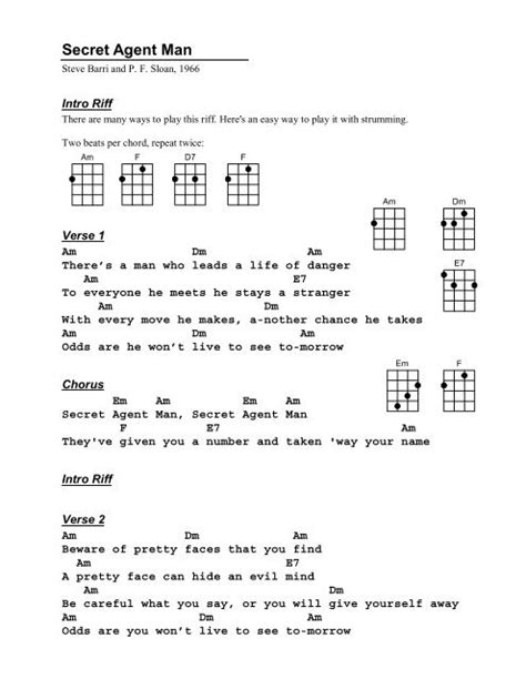 Secret Agent Man Chords - Sheet and Chords Collection