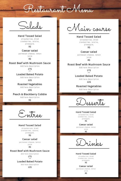 Fine dining restaurant menu customizable design template. | Restaurant menu template, Menu ...