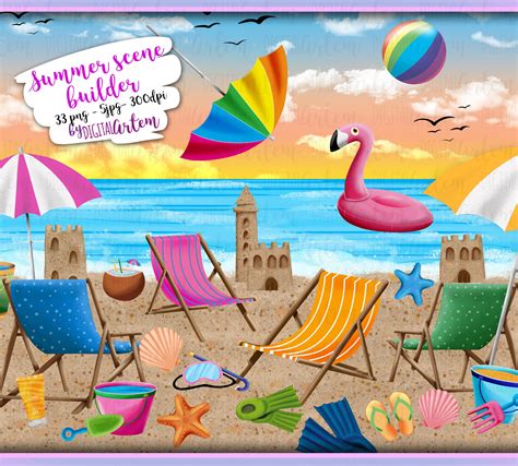 Beach Clipart mega Summer Clipart Bundle Scene Builder - Etsy