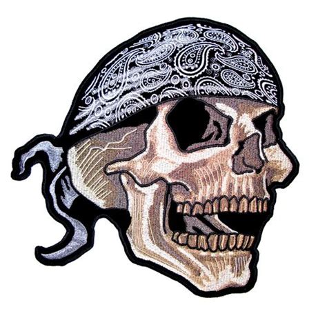 Skull Wearing A Black Bandanna Embroidered Biker Patch – Quality Biker Patches