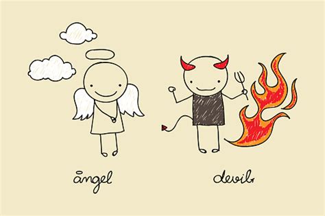 Cute Angel And Devil Doodle Stock Illustration - Download Image Now ...