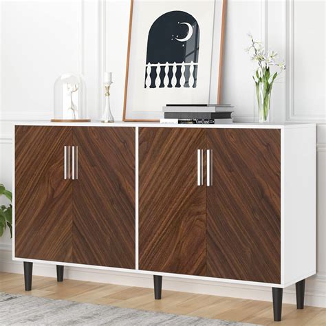 Buy White Sideboard Storage Cabinet, Modern Coffee Bar Cabinet with 4 ...