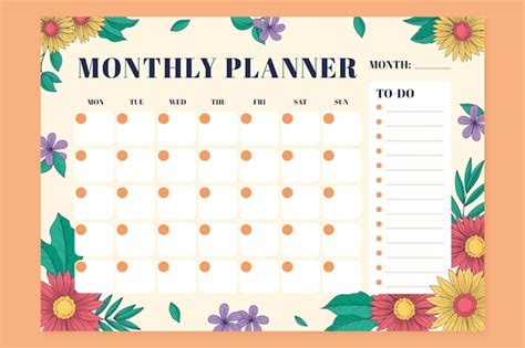 Free Vector | Hand drawn 2024 monthly planner template with flowers