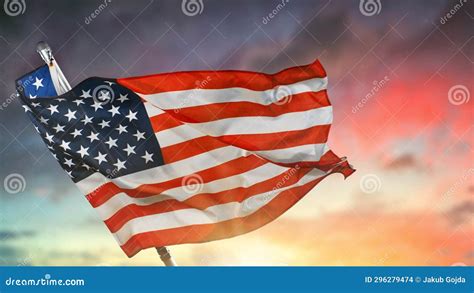 American Flag Waving Against Sunset Sky Stock Photo - Image of pride, dawn: 296279474