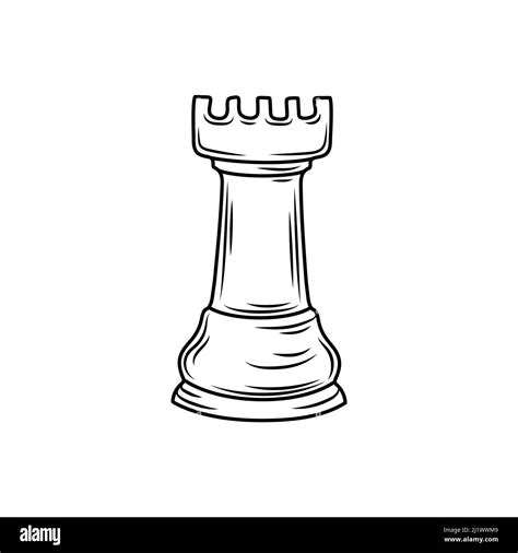 Hand-drawn sketch of Rook chess piece on a white background. Chess pieces. Chess. Rook chess ...