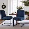 Set Of 2 Mason Modern Dining Chairs With Black Metal Sled Base Blue ...