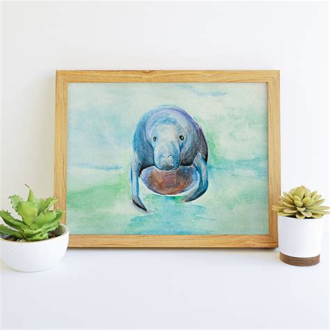 Manatee Print Manatee Wall Art Watercolor Nature Art | Etsy