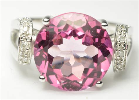 Ladies 10k White Gold Synthetic Pink Topaz Ring - Size 8 | eBay