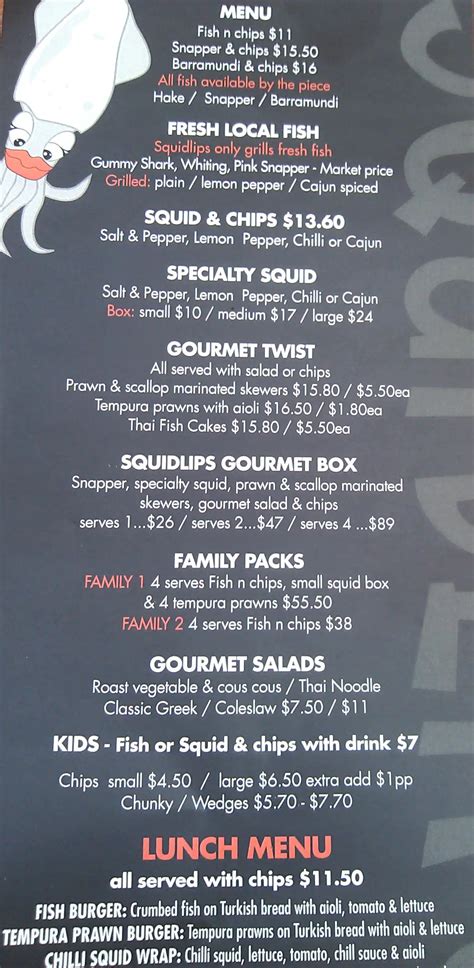 Squid Lips Menu, Menu for Squid Lips, Margaret River, Margaret River - Urbanspoon/Zomato