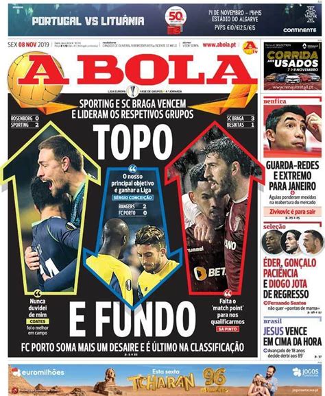 Capa - Jornal A Bola - capa de hoje