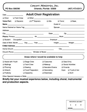 Choir Application Form Pdf | pdfFiller