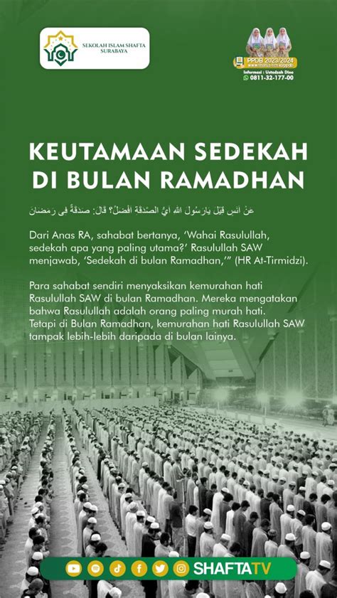 KEUTAMAAN BERSEDEKAH DI BULAN RAMADHAN - Sekolah Islam Shafta Surabaya