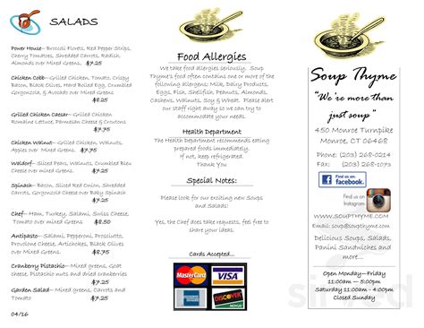 Soup Thyme menu in Monroe, Connecticut, USA