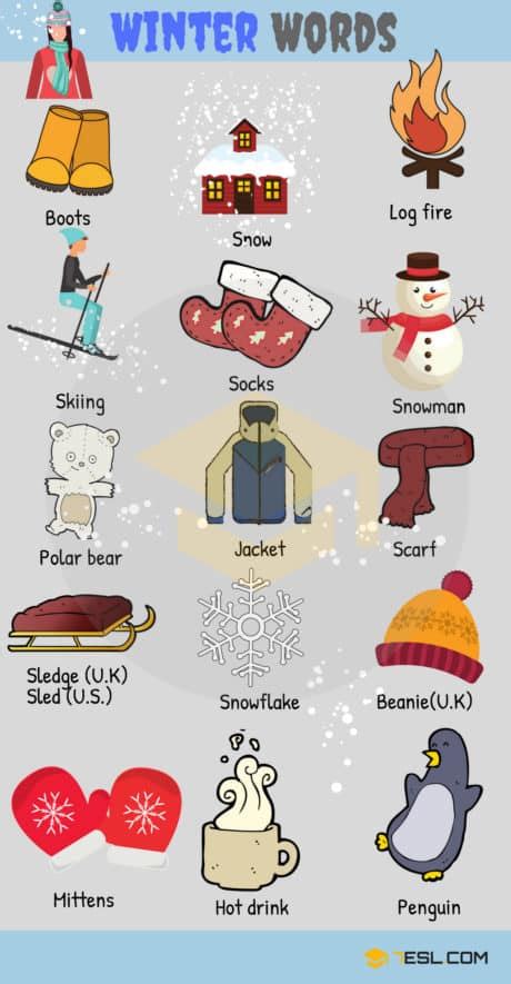 100 Common Winter Words in English • 7ESL