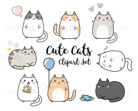 Vector Clipart Kawaii Cats Cute Cats Clipart Set High - Etsy | Kawaii cat drawing, Cat clipart ...