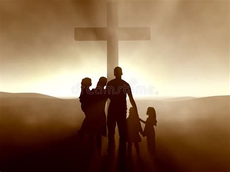 Familia En La Cruz Del Jesucristo Stock de ilustración - Ilustración de ...