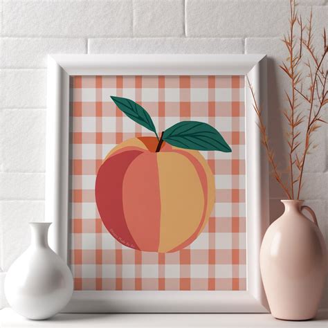 Peach Illustration Digital Wall Art Print, Botanical Print, Artistic ...