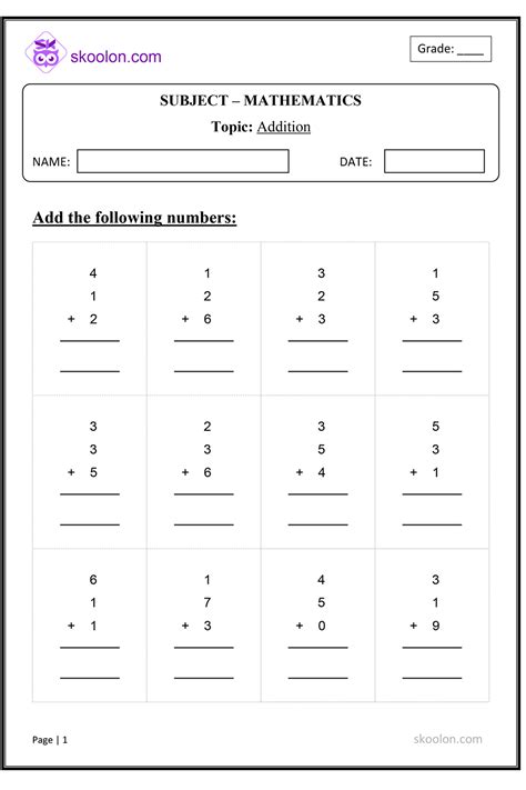 Addition (1 digit and 2 digit number) - skoolon.com