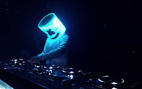 Download wallpapers DJ Marshmello, EDM, party, blue neon light, electronic music, Chris C ...