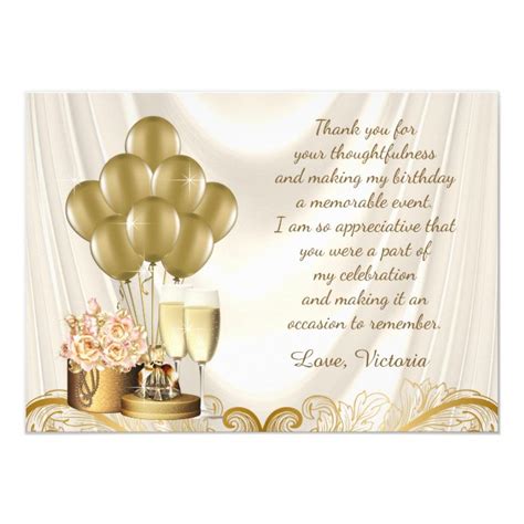 Womans Ivory Gold Birthday Party Thank You Cards | Zazzle