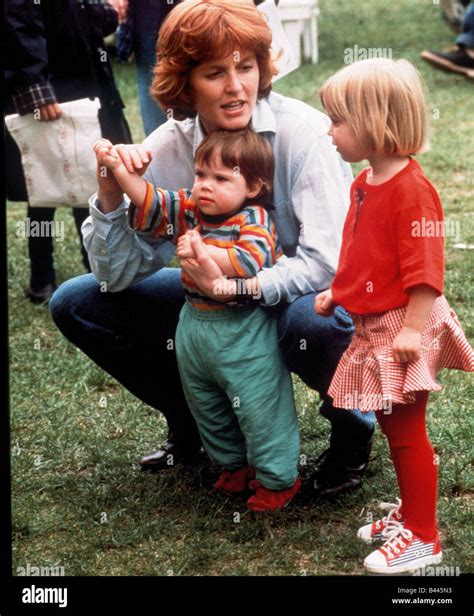 Duchess of York with her two young daughters Princess Beatrice and Princess Eugenie March 1992 ...