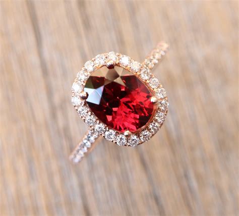 Oval Genuine Red Garnet Halo Engagement 14k Gold Ring- 2.30ct Natural ...