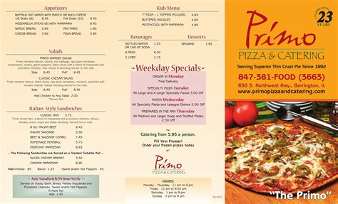 Primo Pizza & Catering menu in Barrington, Illinois, USA