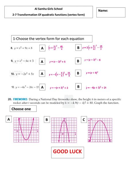 Convert Quadratic From Vertex And Standard Form Worksheet Doc ...